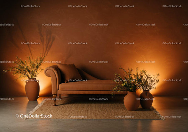 Cozy vintage chaise lounge with decorative vases