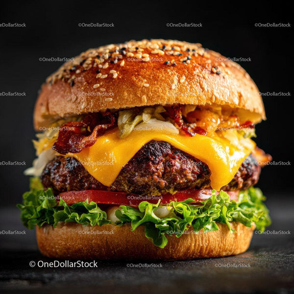 Delicious Gourmet Cheeseburger with Bacon and Cheddar
