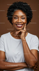Portrait of Smiling African American Woman with Afro Hair and Hoop Earrings