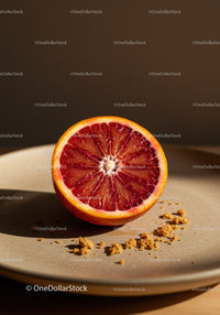 Fresh blood orange half with crumbs on plate