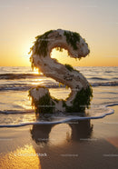Wooden Letter S with Greenery on Beach at Sunset