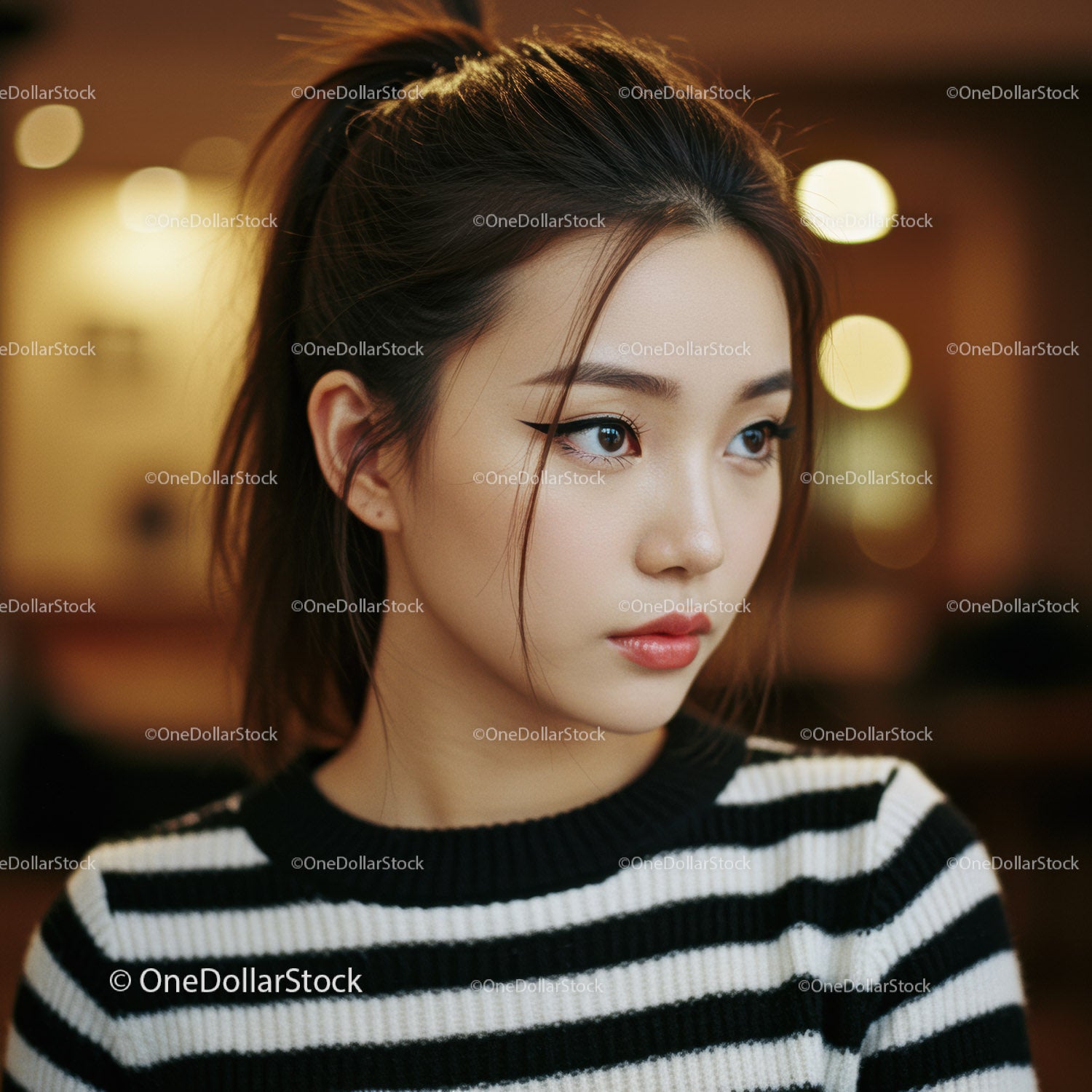 Beautiful Woman with Stylish Hair and Makeup In Indoor Setting