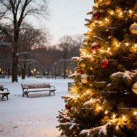 Christmas Tree with Lights in Snowy Winter Park