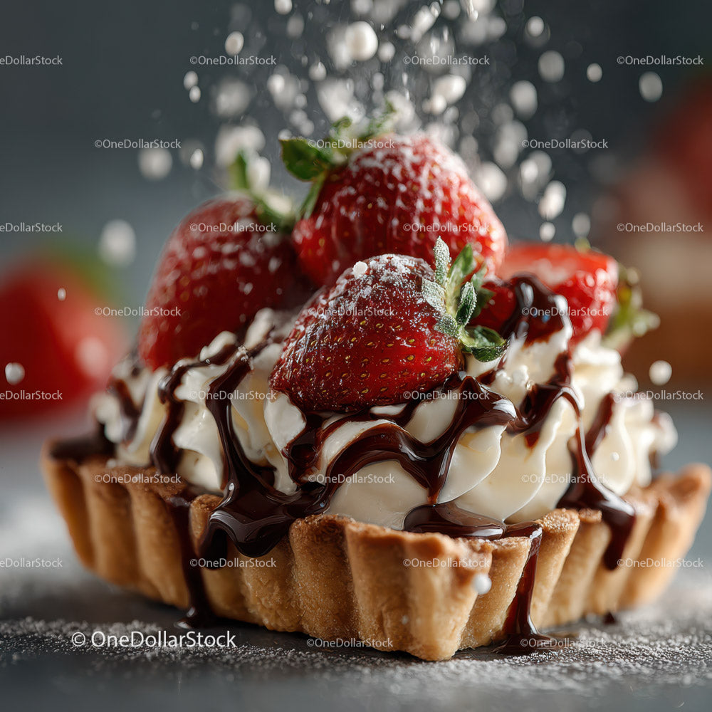 Pyszny tart truskawkowy z polewą czekoladową i owocowymi dodatkami