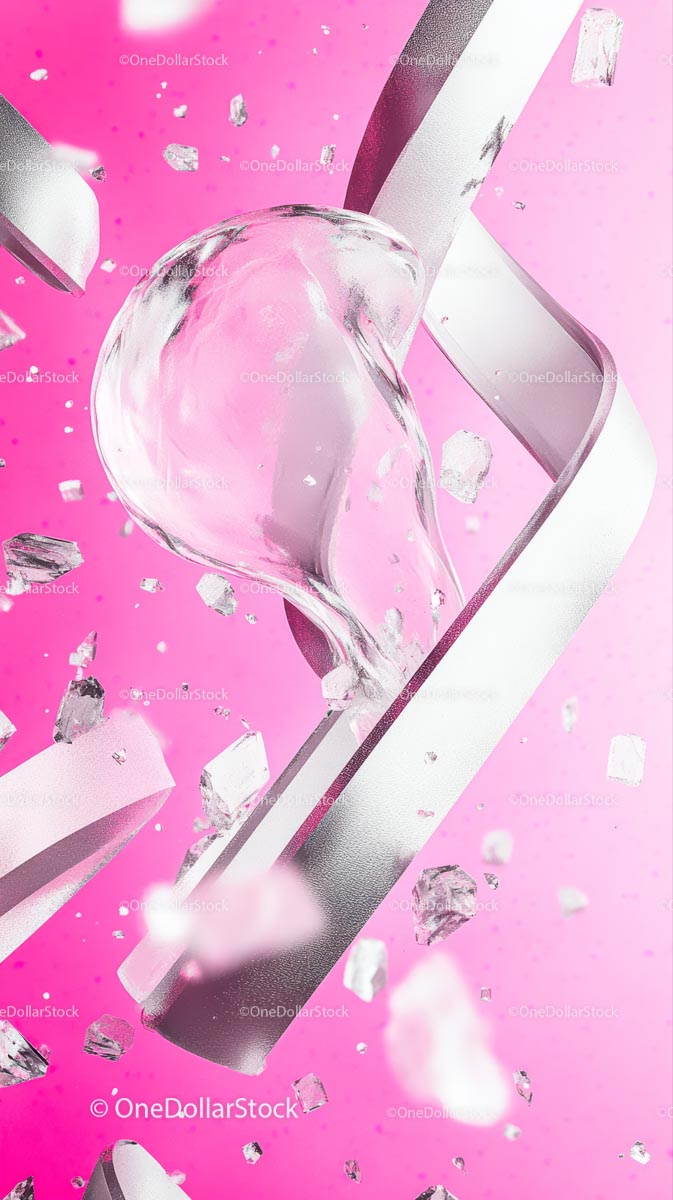 Ice Splash in Pink Background with Cracked Glass Effects