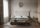 Modern Minimalist Bedroom with White Bedding and Wooden Furniture