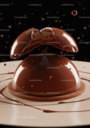 Luxurious chocolate dome breaking with glossy splashes