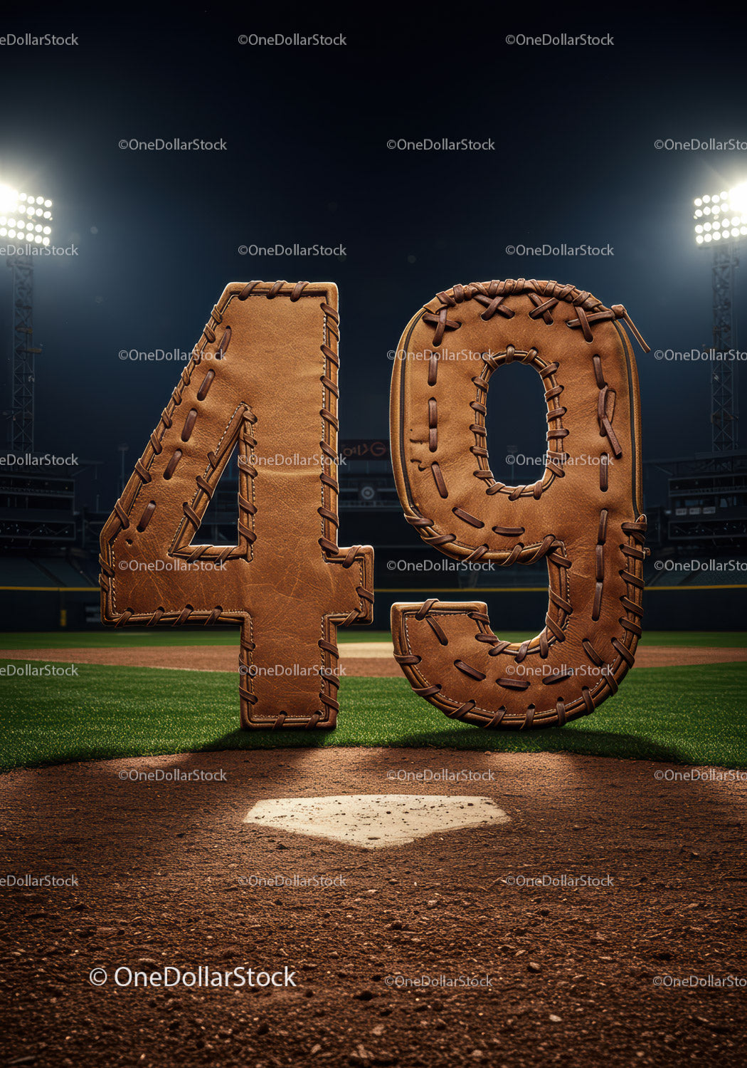 Leather Baseball Glove Styled Number Forty Nine On Field