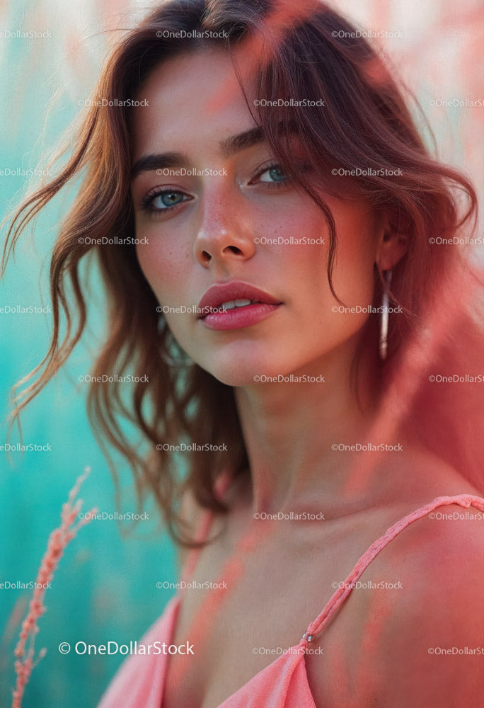 Portrait of a Young Woman with Blue Eyes and Sun-Kissed Skin in Summer