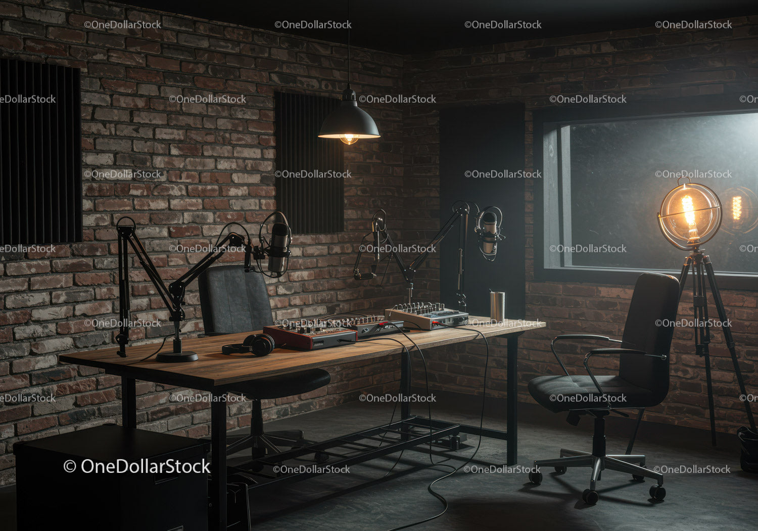 Urban Recording Studio with Microphones and Sound Equipment