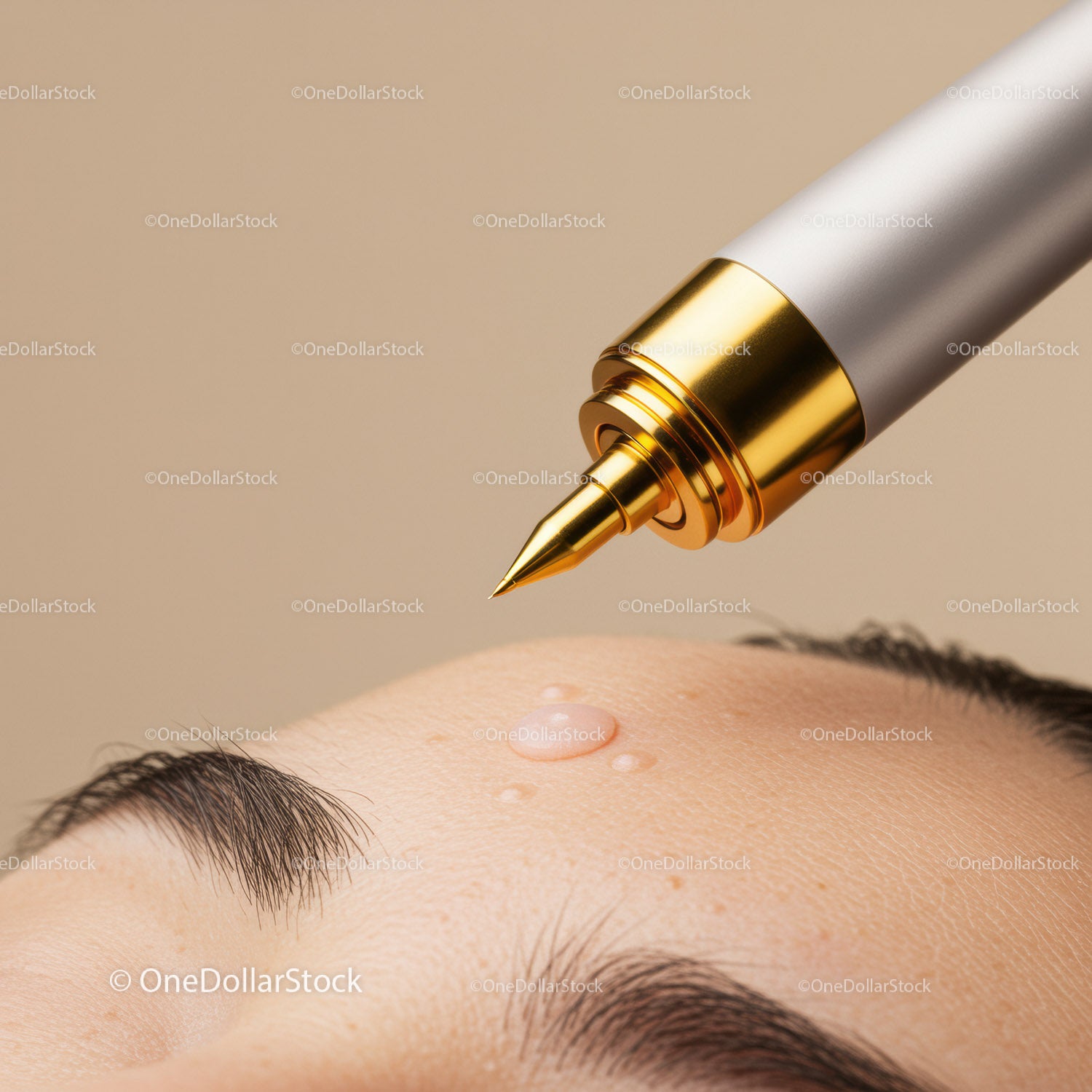 Close-up of Cosmetic Syringe Applying Serum to Facial Skin