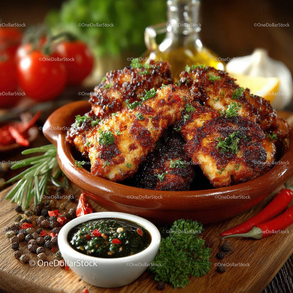 Crispy Chicken Wings with Spicy Glaze and Fresh Herbs