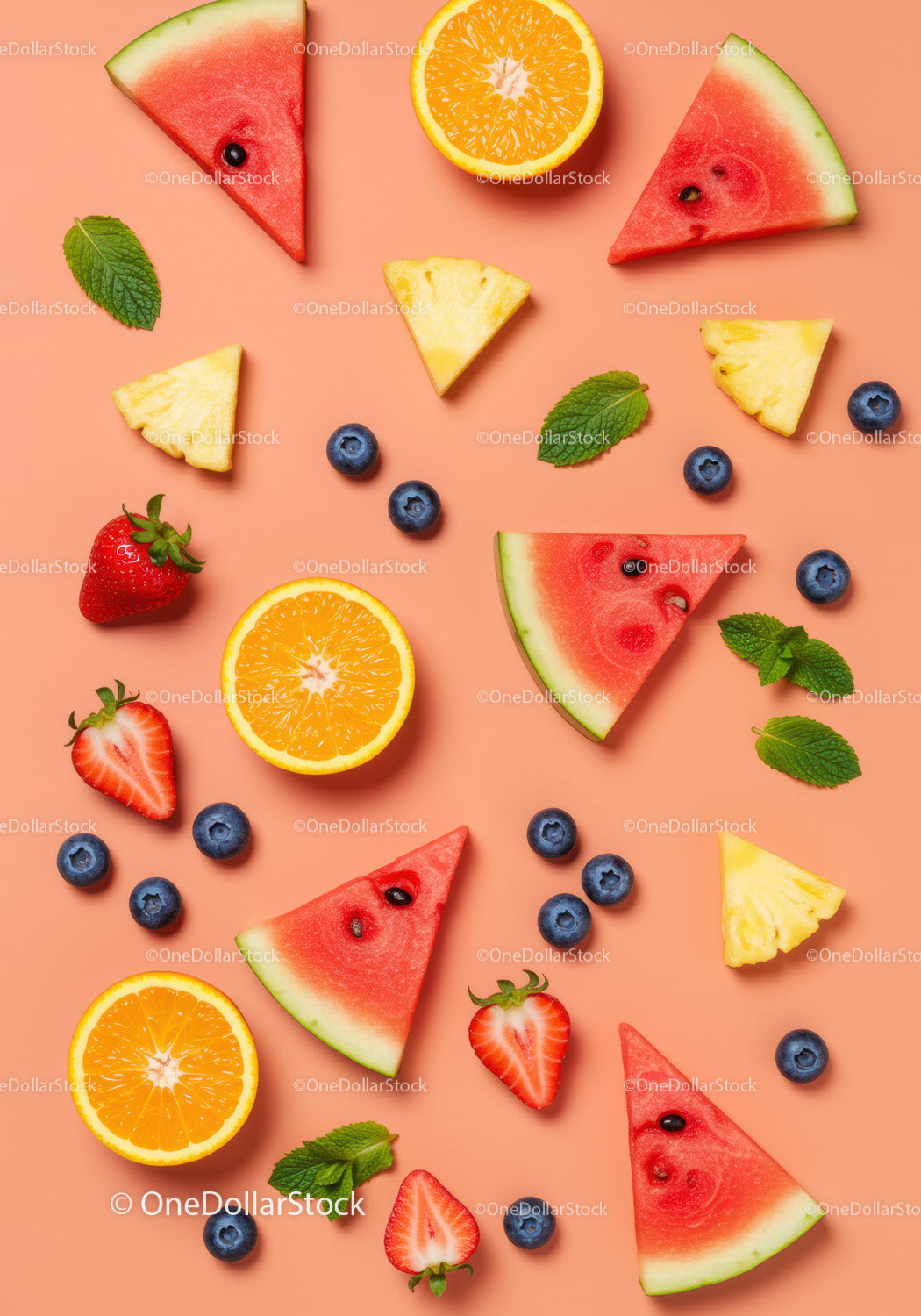 Fresh Mixed Fruit Slices on Soft Peach Background