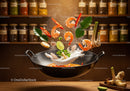 Floating Shrimp and Ingredients Stir Fry in Wok
