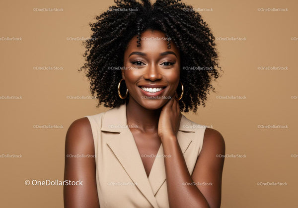 Elegant Confident Woman with Curly Hair and Bright Smile
