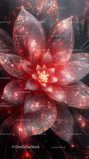 Abstract Digital Flower with Luminous Petals in Red and Pink