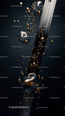 Abstract Luxury Art with Metallic Spheres and Gold Particles