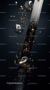 Abstract Luxury Art with Metallic Spheres and Gold Particles