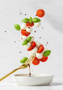 Gold Fork with Caprese Salad and Balsamic Drizzle