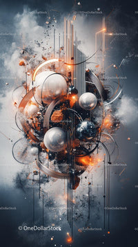 Futuristic Abstract with Glowing Spheres and Metallic Elements