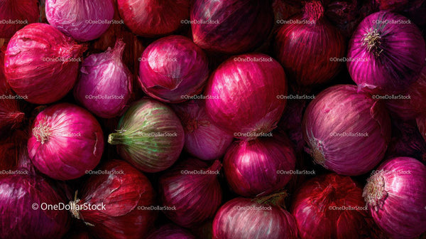 Fresh Red and Purple Onions in a Market Display