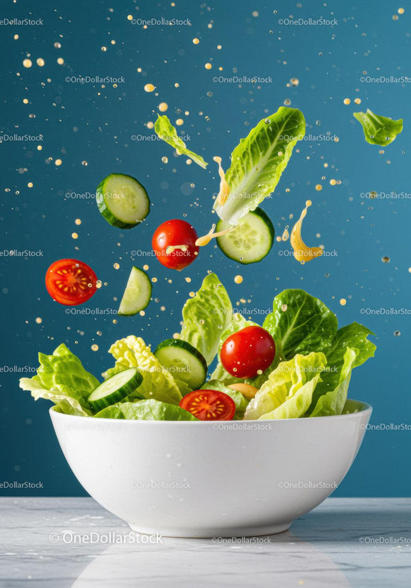 Fresh garden salad with tomatoes and cucumber splash