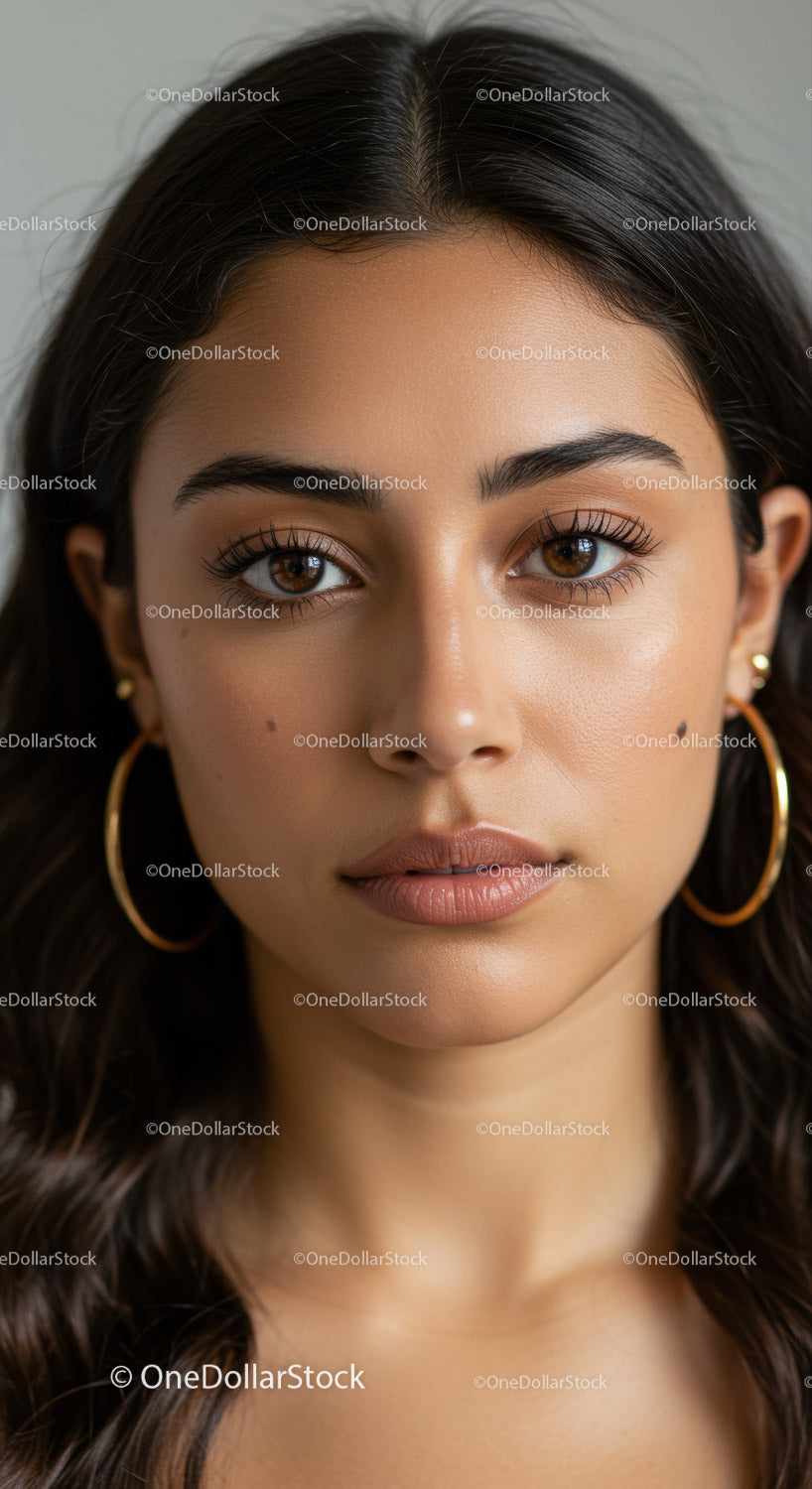 Portrait of a Woman with Brown Eyes and Dark Wavy Hair in Natural Light