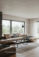 Modern Living Room with Beige Sofa and Floor Lamp