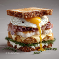 Gourmet Sandwich with Fried Egg, Bacon and Cheese on Artisan Bread