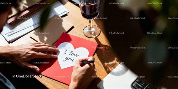 Man Writing Valentine Card with I Love You Message