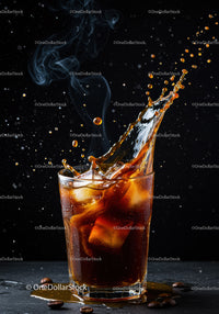 Iced Coffee Splash with Coffee Beans and Steam