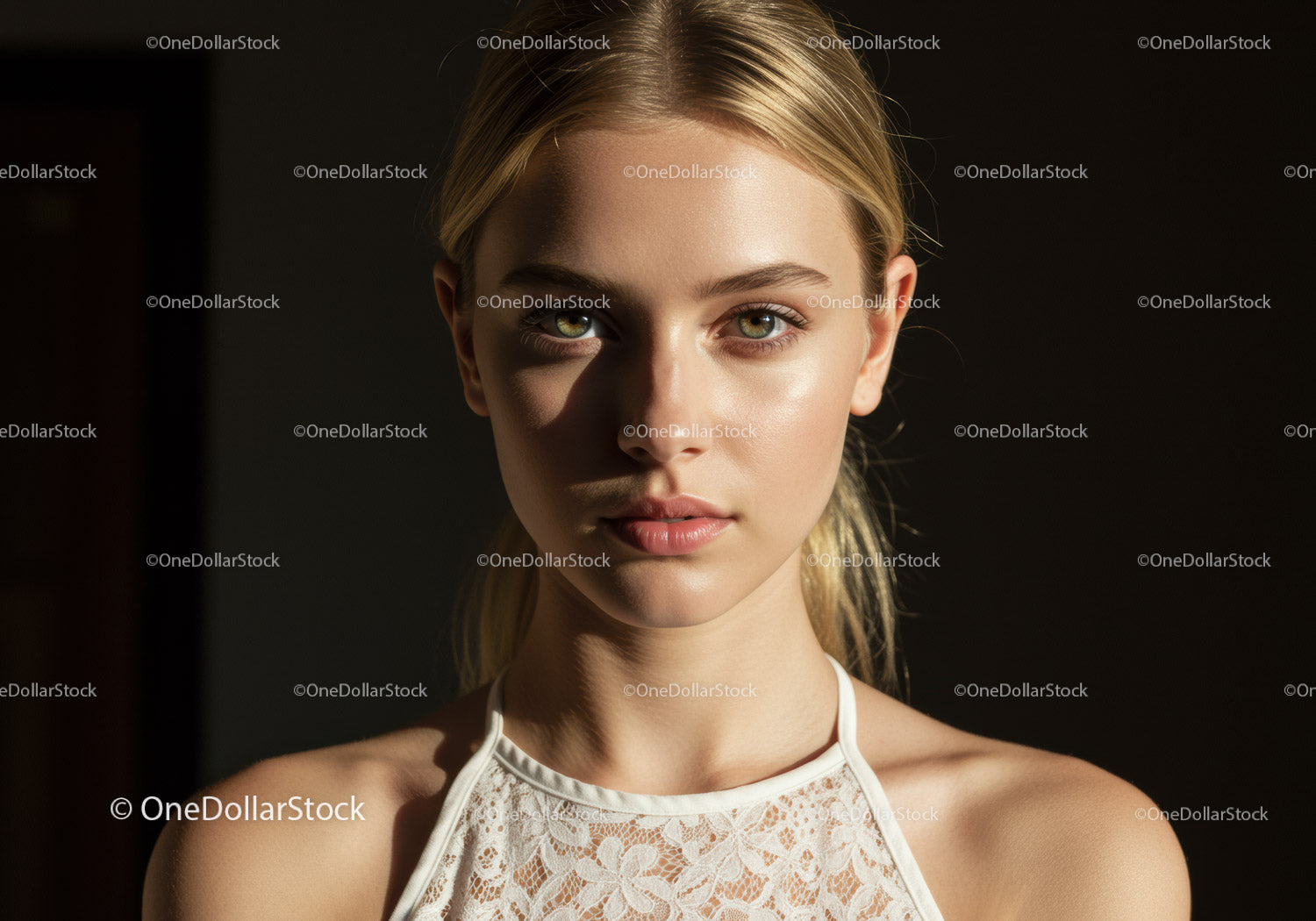 Portret młodej kobiety o blond włosach i czystej cerze