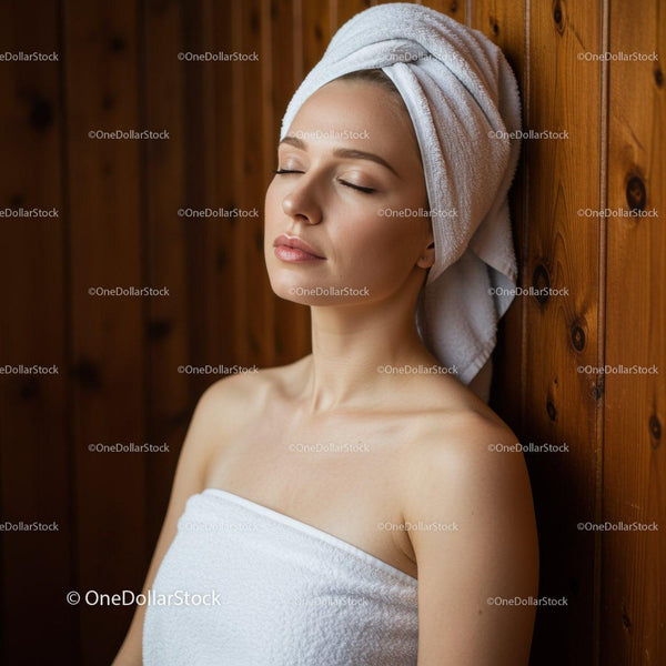 Młoda kobieta relaksująca się w spa z ręcznikiem na głowie