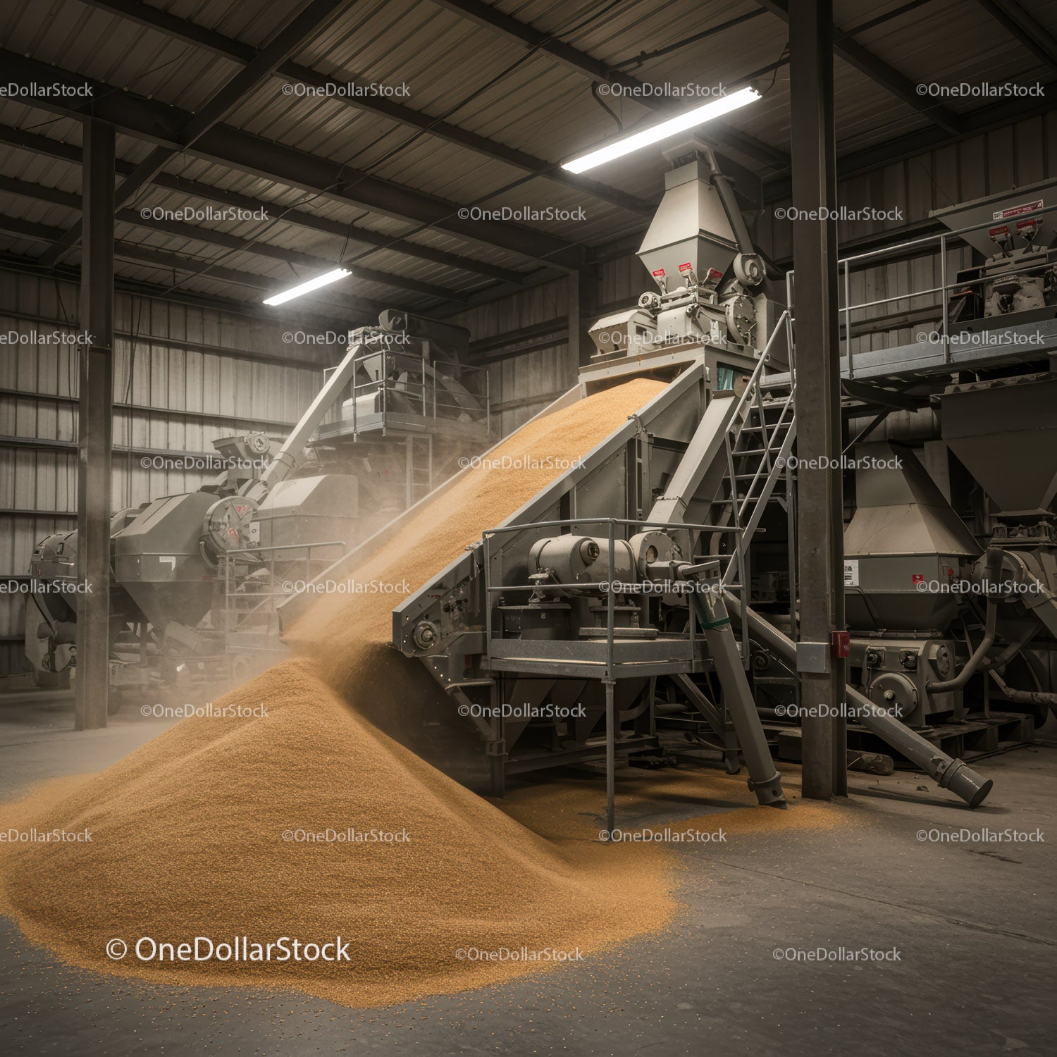 Industrial Grain Processing Facility with Conveyor System
