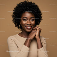 Beautiful African American Woman with Natural Curly Hair and Warm Smile
