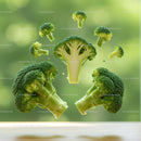 Fresh broccoli florets floating in soft natural light