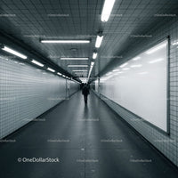 Minimalist Subway Tunnel with Tiled Walls and Modern Lighting