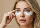 Woman Wearing Under-Eye Gel Patches for Rejuvenation and Skin Care