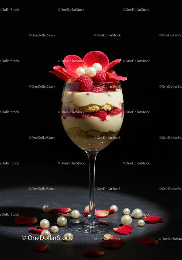 Elegant Raspberry Dessert with Cream and Rose Petals