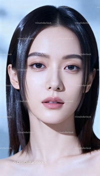 Close up of young woman with flawless skin and sleek hair