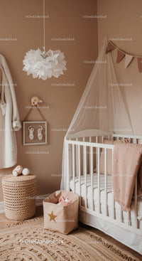 Cozy Modern Baby Nursery with White Crib and Soft Decor