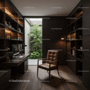 Modern Dark Wood Office with Green Indoor Garden