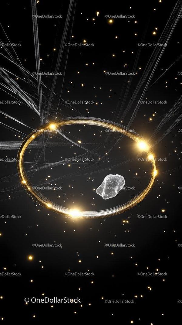 Futuristic Galaxy with Glowing Orbits and Cosmic Particles