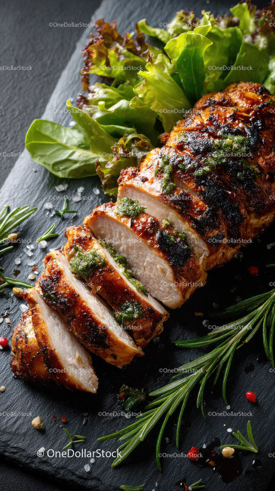 Herb-Garnished Grilled Chicken Breast with Fresh Greens