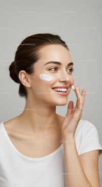 Young Woman Applying Moisturizer with a Bright Smile