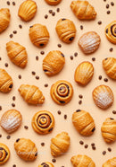 Assorted French Pastries and Coffee Beans on Beige Surface