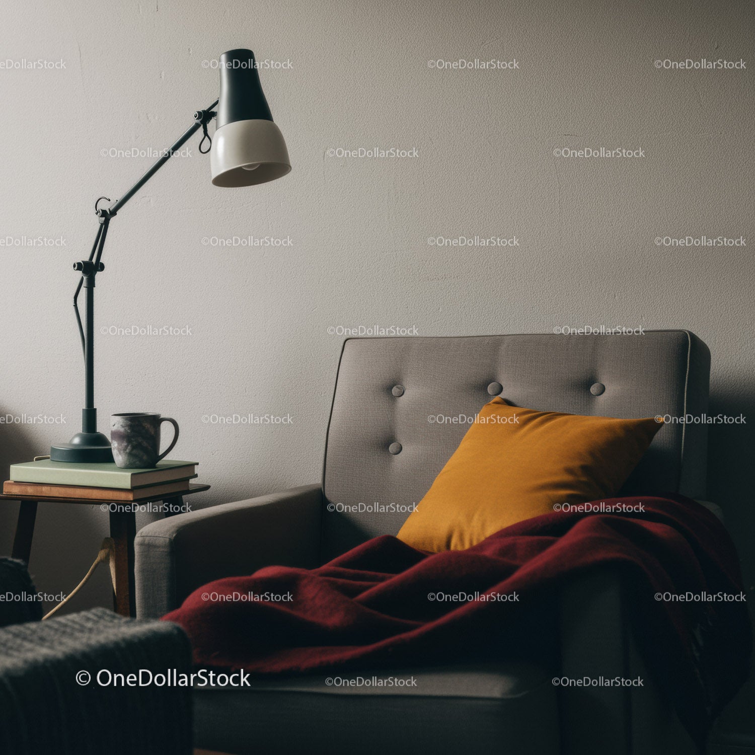 Cozy Living Room with Modern Sofa and Warm Decor Elements