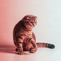 Playful Grey Tabby Cat in a Dynamic Pose with Striped Fur