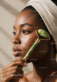 Close-up of Woman Using Jade Roller for Facial Massage