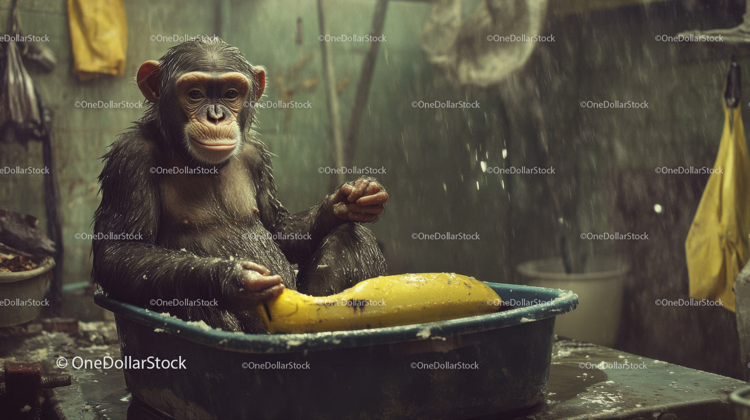 Baby Chimpanzee Bathed in Jungle Environment